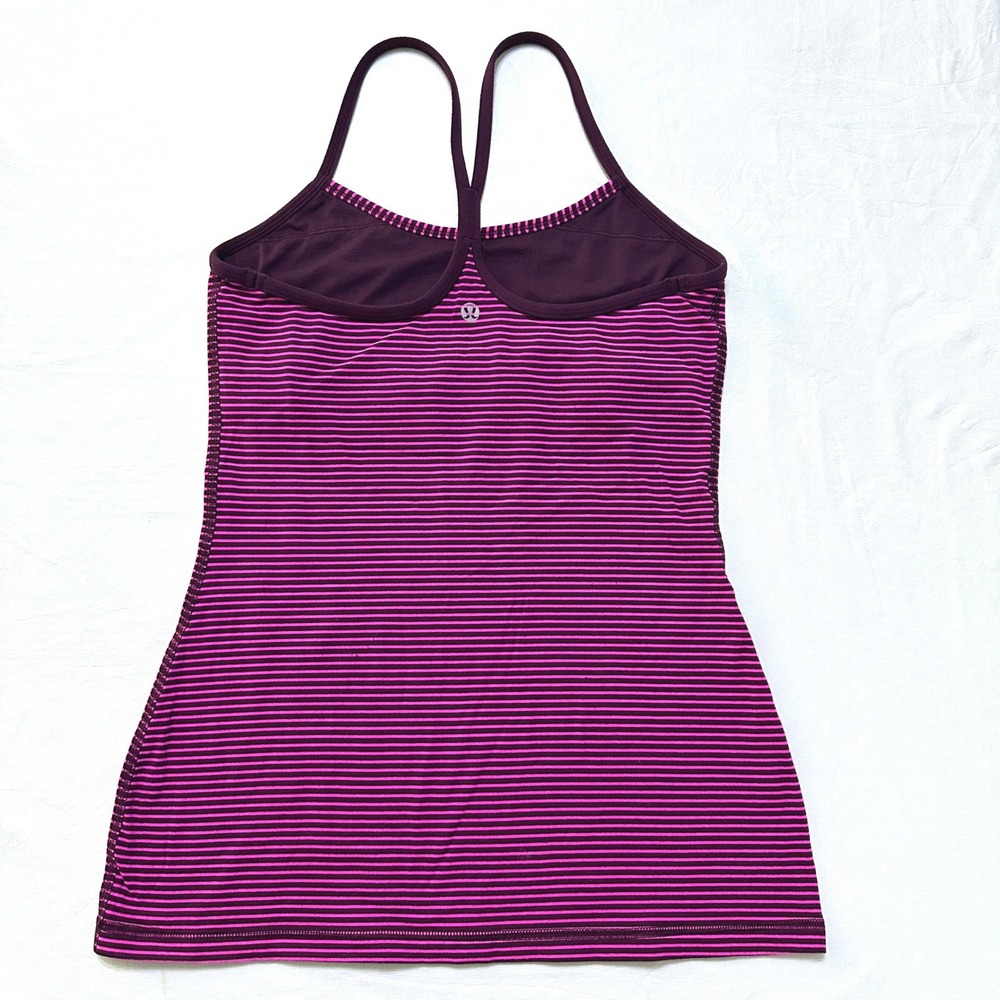Lululemon Womens Power Y Tank Top 6 Scoop Neck Racerback Pink Stripes Yoga Gym